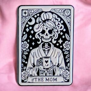 The Mom Black & White Skeleton Tarot Card Enamel Pin